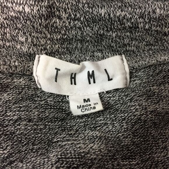 (M5) THML Womens Sweater Knit Top Size M Elastic Off Shoulder Frayed Bell Sleeve - Picture 5 of 6